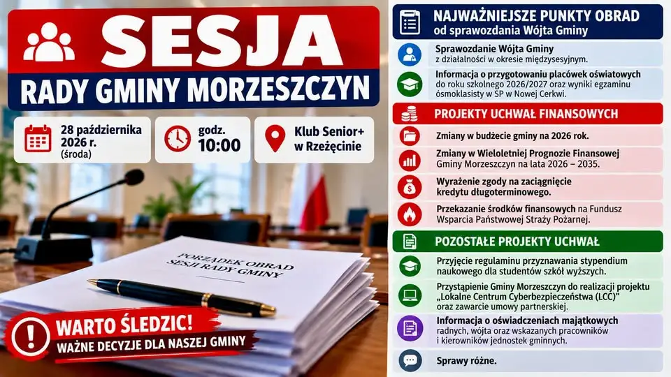 Sesja Rady Gminy Morzeszczyn – budżet, oświata i cyberbezpieczeństwo w centrum uwagi