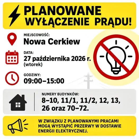 Planowane wyłączenie prądu w Nowej Cerkwi – 27 października