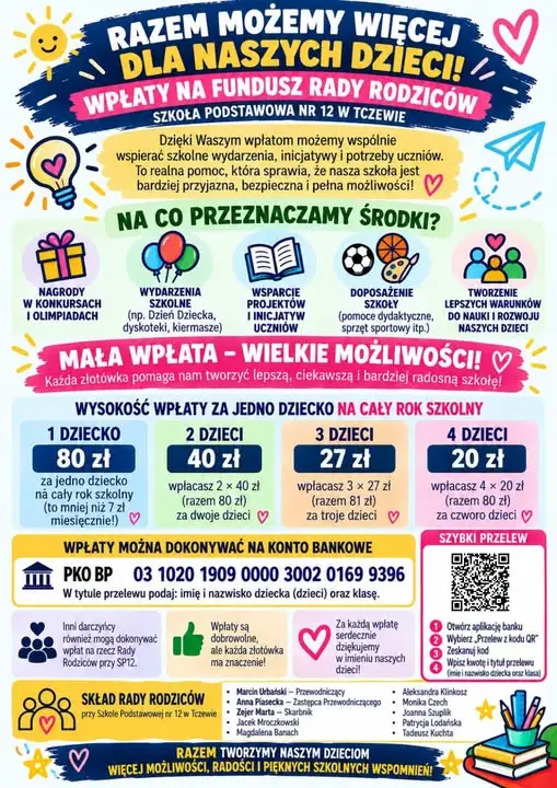 Rada Rodziców SP 12 w Tczewie prosi o składki – 80 zł na rok szkolny