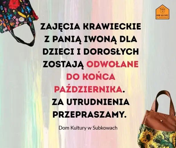 Zajęcia krawieckie w Domu Kultury w Subkowach odwołane do końca października